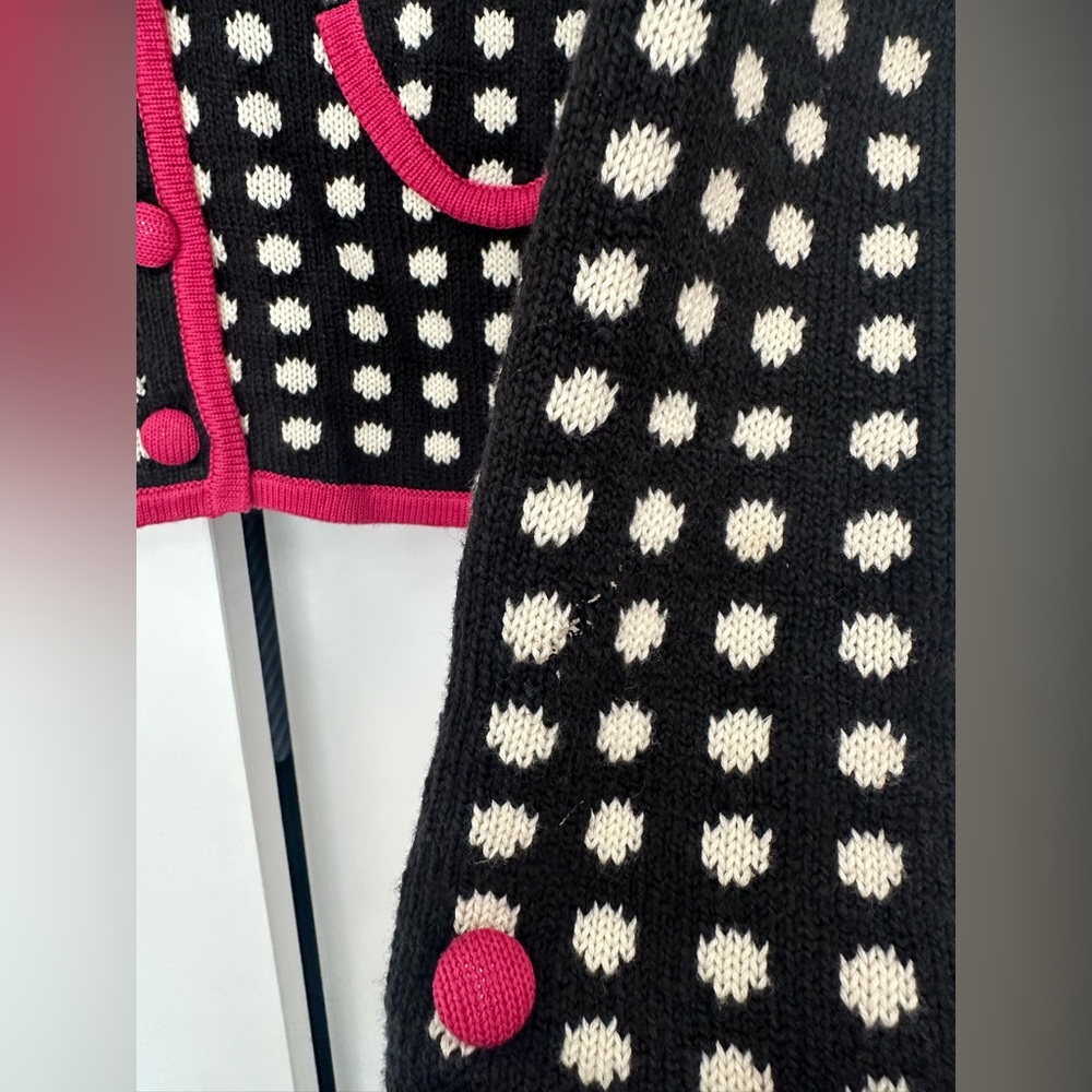 vintage y2k 2000s girly navy blue and cream polka dot cardigan sweater size M - Picture 5 of 5